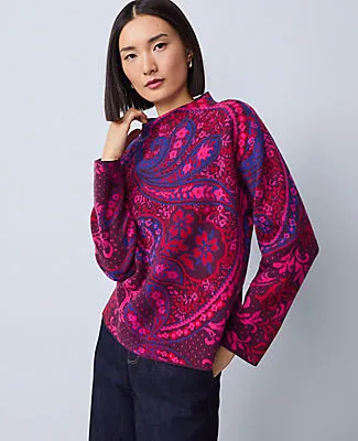 Ann Taylor Paisley Jacquard Mock Neck Sweater sold by Ann Taylor