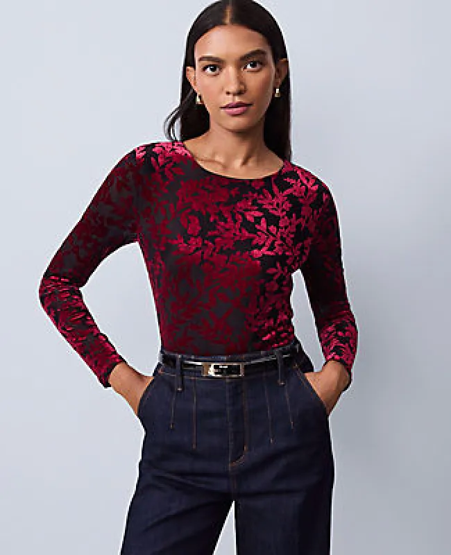 Ann Taylor Floral Velvet Crew Neck Top sold by Ann Taylor