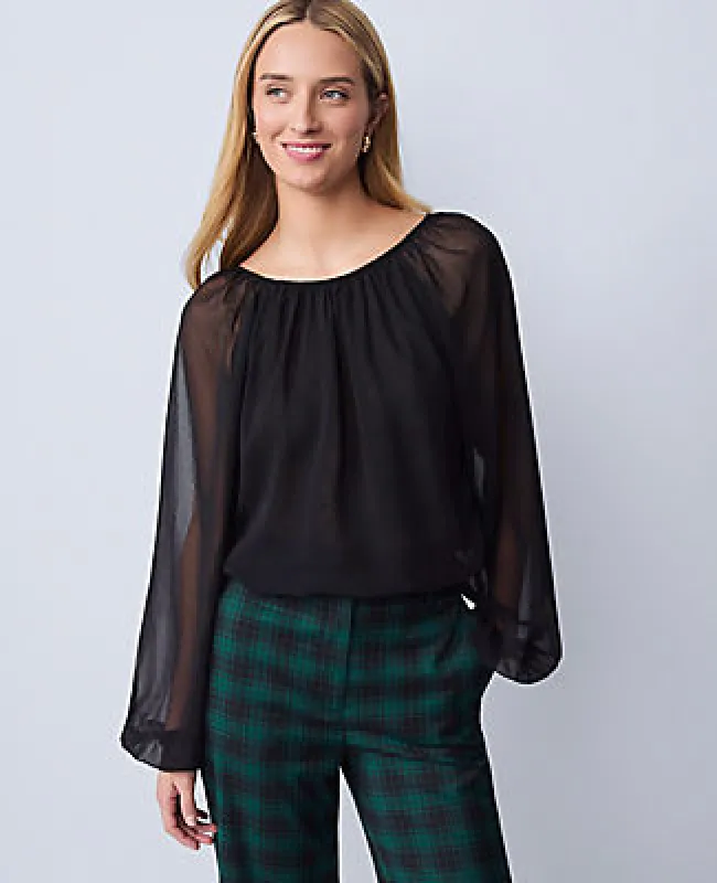 Ann Taylor Shirred Crew Neck Blouse sold by Ann Taylor