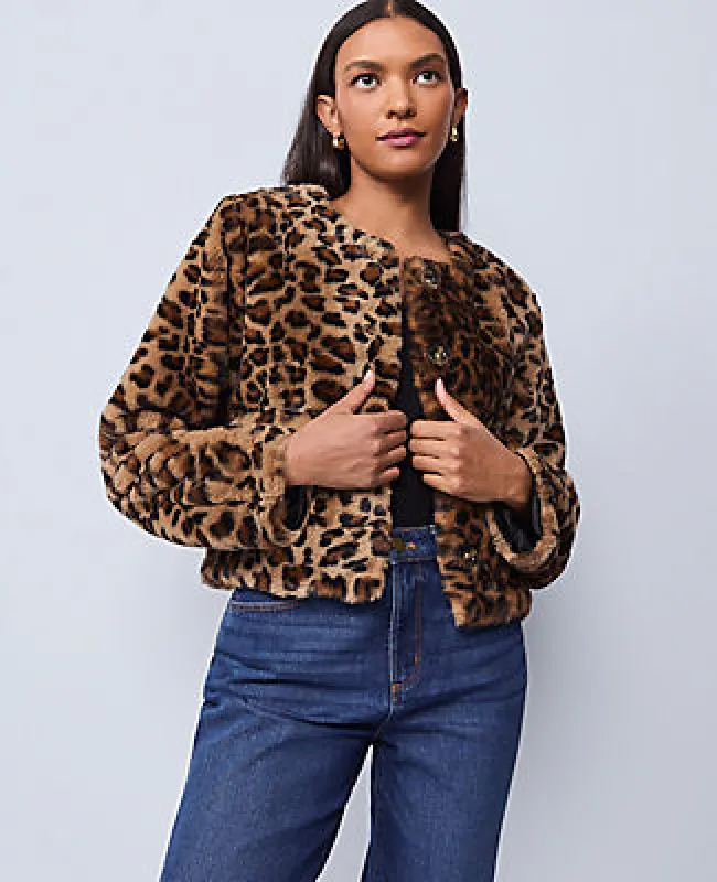 Ann Taylor Weekend Collection Faux Fur Animal Print Jacket sold by Ann Taylor