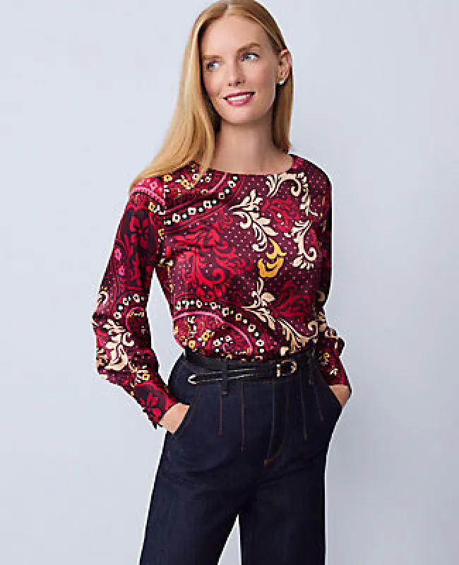 Ann Taylor Paisley Satin Boatneck Popover Top sold by Ann Taylor