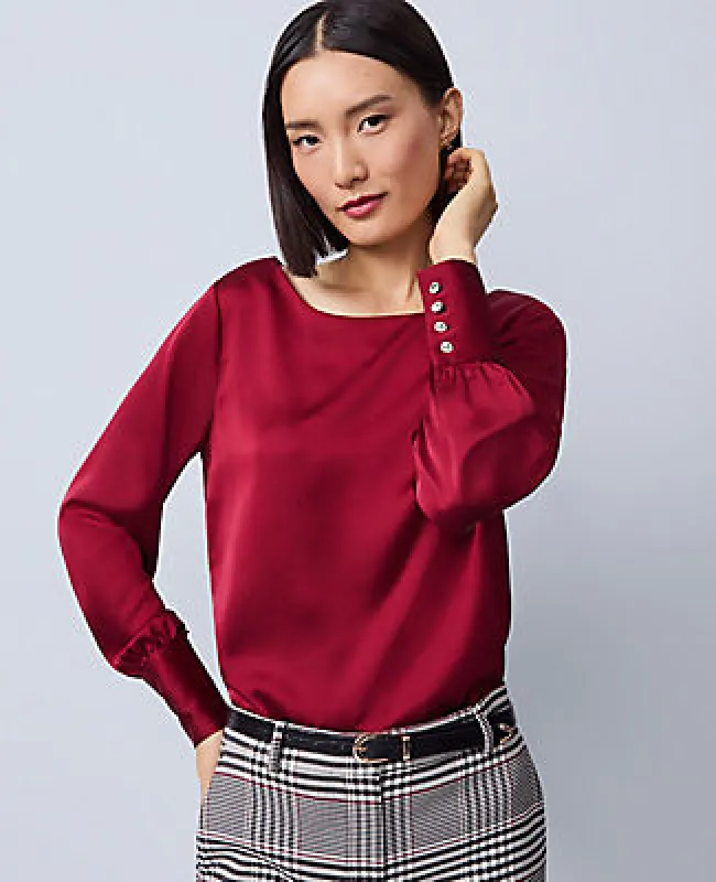 Ann Taylor Petite Satin Boat Neck Popover Top sold by Ann Taylor
