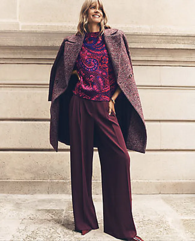 Ann Taylor The Petite Pleated Wide-Leg Pant in Bi-Stretch sold by Ann Taylor