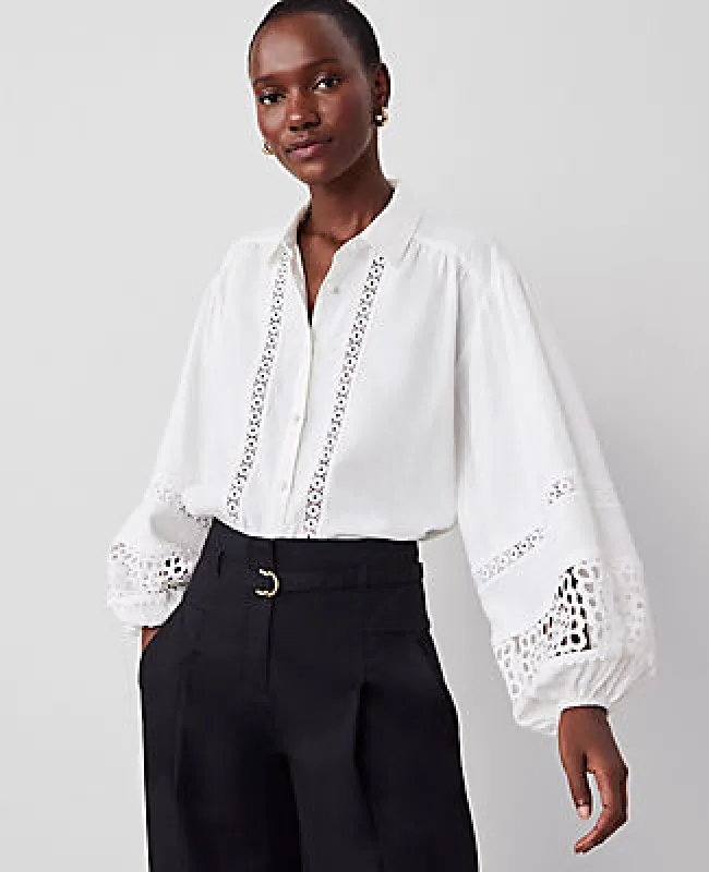 Ann Taylor Embroidered Linen Blend Puff Sleeve Blouse sold by Ann Taylor