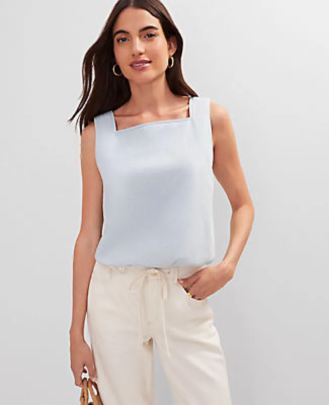 Ann Taylor Petite Weekend Collection Chambray Bubble Hem Top sold by Ann Taylor