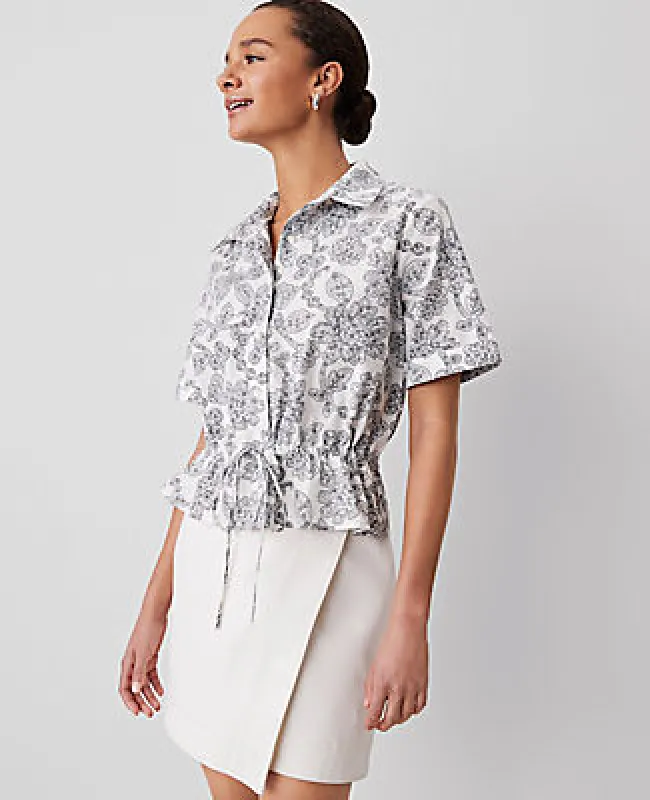 Ann Taylor Weekend Collection Paisley Tie Waist Peplum Shirt sold by Ann Taylor