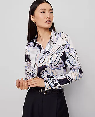 Ann Taylor Paisley Satin Essential Shirt sold by Ann Taylor product image thumbnail 3