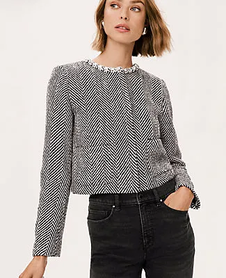 Ann Taylor Embellished Herringbone Cropped Jacket sold by Ann Taylor product image thumbnail 5