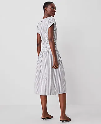 Ann Taylor Striped Smocked-Waist Midi Flare Dress sold by Ann Taylor product image thumbnail 2
