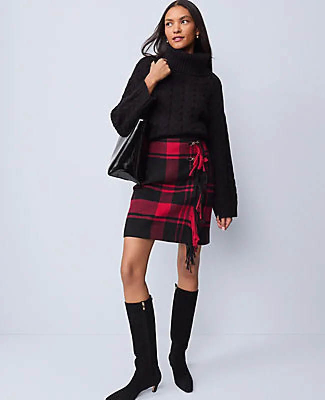 Ann Taylor Petite Weekend Collection Plaid Wrap Effect Skirt sold by Ann Taylor