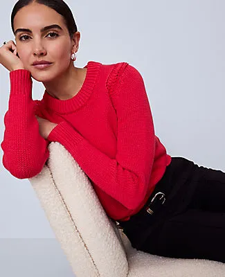 Ann Taylor Petite Shoulder Detail Crew Neck Sweater sold by Ann Taylor product image thumbnail 3