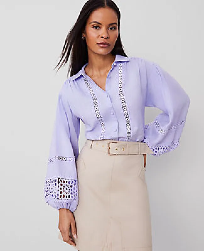 Ann Taylor Petite Embroidered Linen Puff Sleeve Blouse sold by Ann Taylor