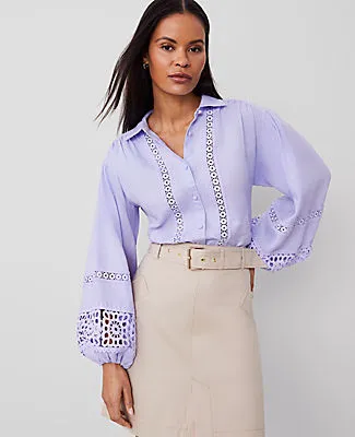 Ann Taylor Petite Embroidered Linen Puff Sleeve Blouse sold by Ann Taylor
