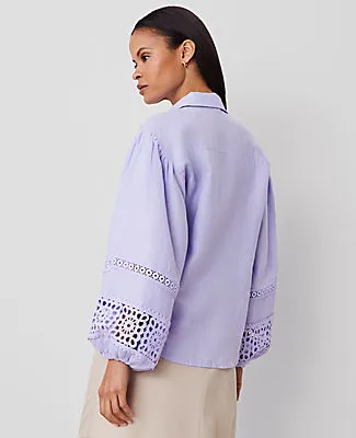 Ann Taylor Petite Embroidered Linen Puff Sleeve Blouse sold by Ann Taylor product image thumbnail 2