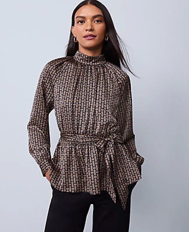 Ann Taylor Petite Chain Link Print Tie Waist Blouse sold by Ann Taylor