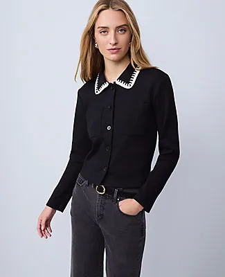 Ann Taylor Weekend Collection Crochet Trim Knit Jacket sold by Ann Taylor
