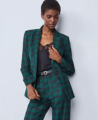 Ann Taylor The Petite Notched One Button Blazer in Plaid sold by Ann Taylor