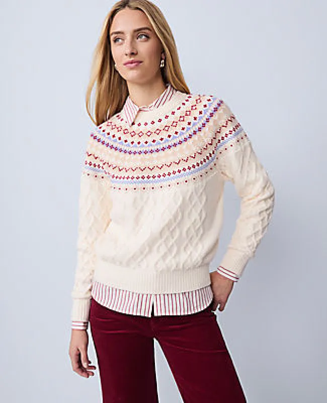 Ann Taylor Petite Weekend Collection Fair Isle Cable Sweater sold by Ann Taylor
