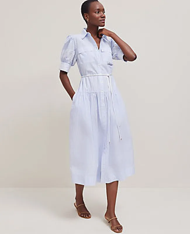 Ann Taylor Embroidered Trim Striped Shirtdress sold by Ann Taylor