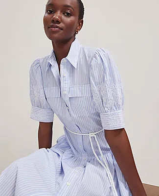 Ann Taylor Embroidered Trim Striped Shirtdress sold by Ann Taylor product image thumbnail 3