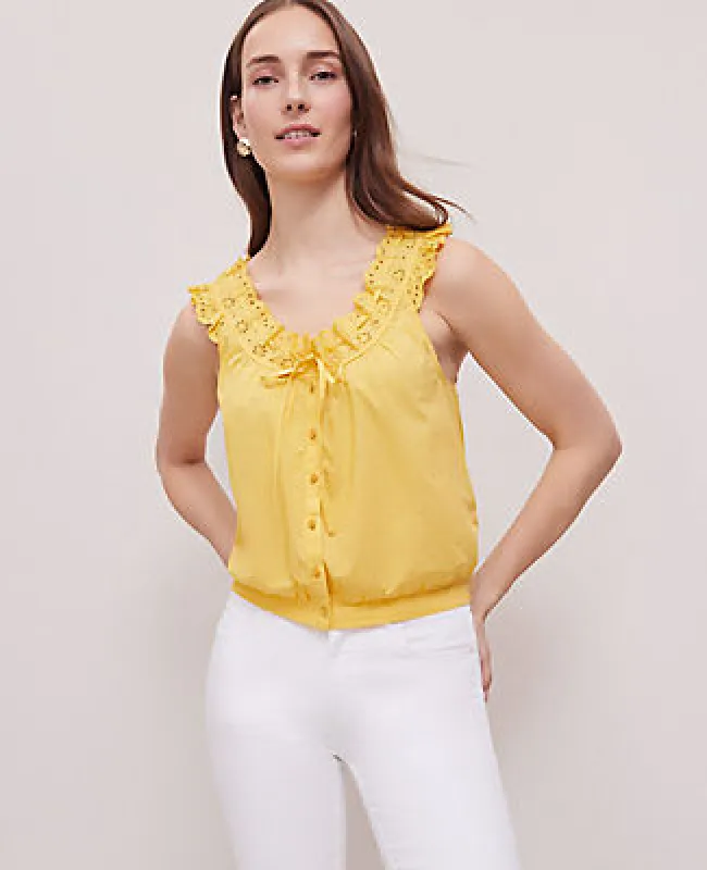 Ann Taylor Petite Weekend Collection Eyelet Tie Neck Top made by Ann Taylor