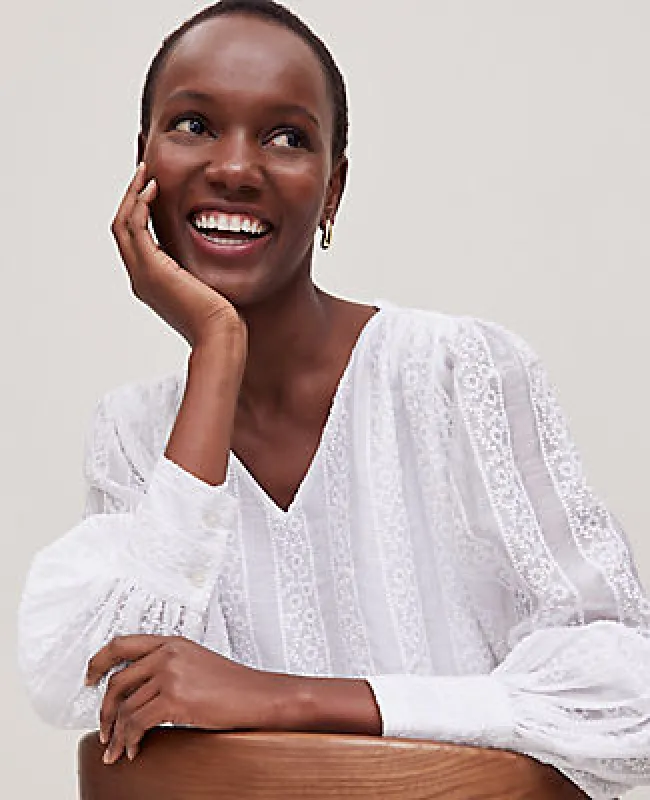 Ann Taylor Embroidered V-Neck Popover Top sold by Ann Taylor