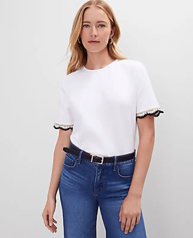Ann Taylor Crochet Trim Ponte Top sold by Ann Taylor