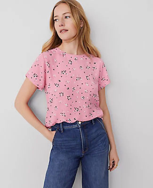 Ann Taylor Floral Mixed Media Tee sold by Ann Taylor