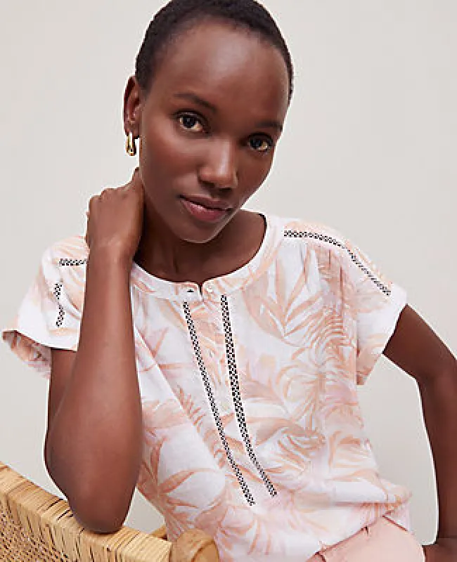 Ann Taylor Floral Cutout Linen Popover Top sold by Ann Taylor