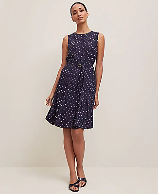 Ann Taylor Petite Dotted Belted Flare Dress sold by Ann Taylor
