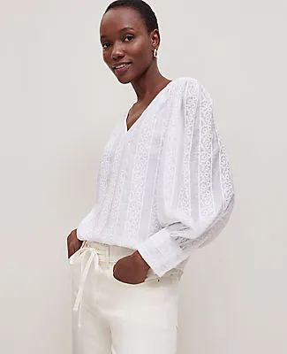 Ann Taylor Petite Embroidered V-Neck Popover Top sold by Ann Taylor product image thumbnail 3