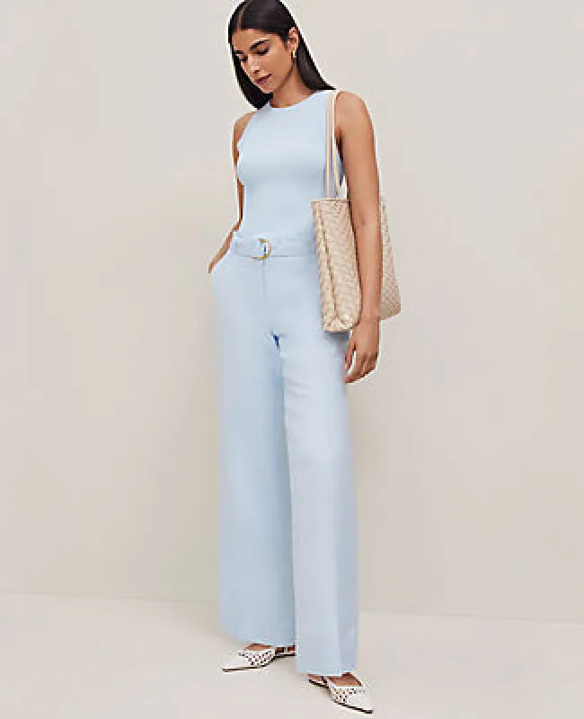 Ann Taylor The Belted Wide-Leg Pant in Linen Blend sold by Ann Taylor