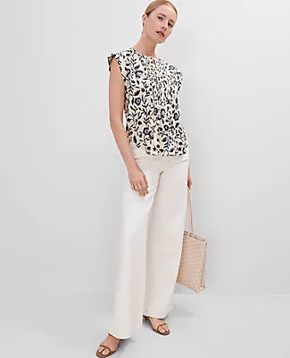 Ann Taylor Petite Linen Blend Floral Pintucked Top sold by Ann Taylor product image thumbnail 3