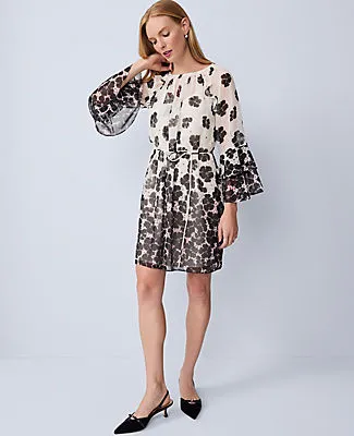 Ann Taylor Petite Floral Ruffle Trim Flare Dress sold by Ann Taylor