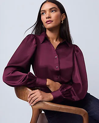 Ann Taylor Petite Satin Blouson Sleeve Blouse sold by Ann Taylor product image thumbnail 3