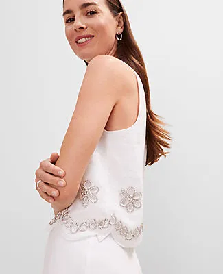 Ann Taylor Studio Collection Embroidered Linen Blend Tank Top sold by Ann Taylor