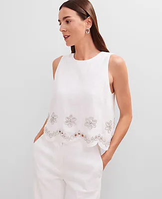 Ann Taylor Studio Collection Embroidered Linen Blend Tank Top sold by Ann Taylor product image thumbnail 3