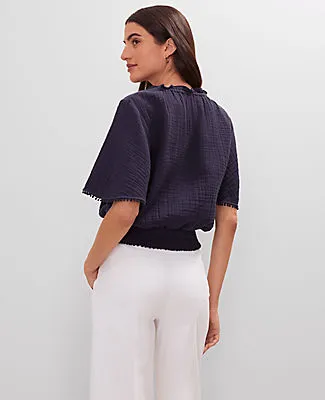 Ann Taylor Weekend Collection Linen Blend Tie Neck Blouse sold by Ann Taylor product image thumbnail 2