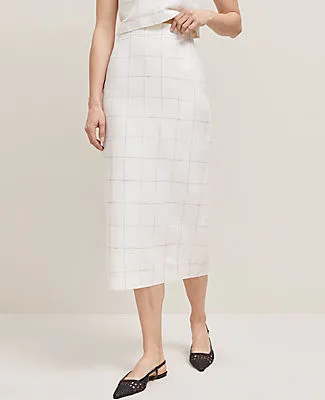 Ann Taylor The Petite Clean Midi Skirt in Windowpane Linen Blend sold by Ann Taylor product image thumbnail 2