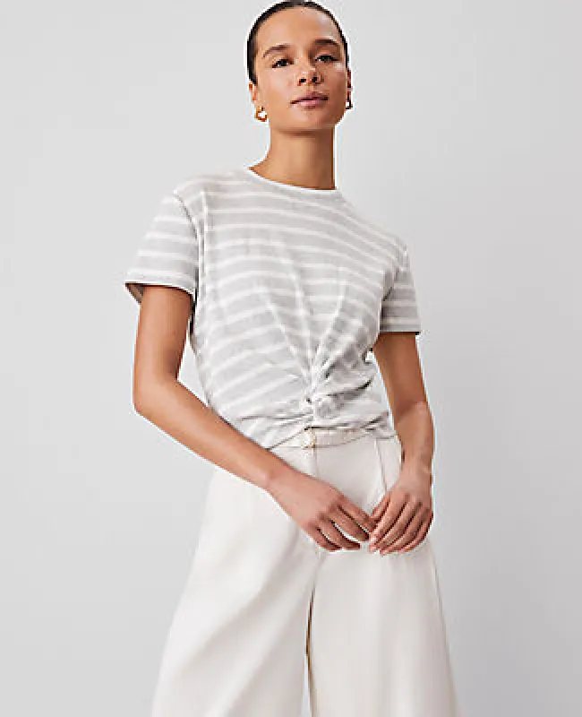 Ann Taylor Weekend Collection Striped Twist Front Tee sold by Ann Taylor