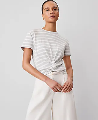 Ann Taylor Weekend Collection Striped Twist Front Tee sold by Ann Taylor