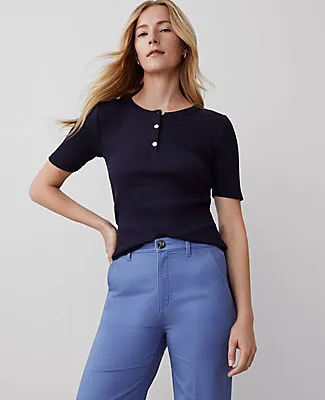 Ann Taylor Petite Weekend Collection Ribbed Henley Top sold by Ann Taylor