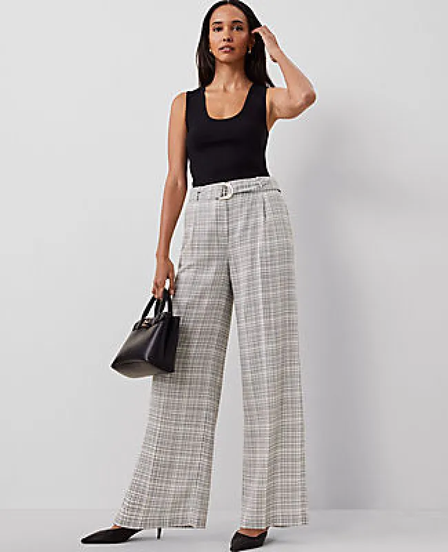 Ann Taylor The Belted Pleated Wide-Leg Pant in Plaid sold by Ann Taylor
