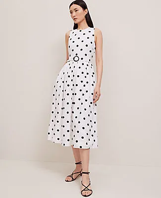 Ann Taylor Dotted Linen Blend Midi Dress sold by Ann Taylor