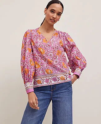 Ann Taylor Petite Floral V-Neck Popover Top sold by Ann Taylor