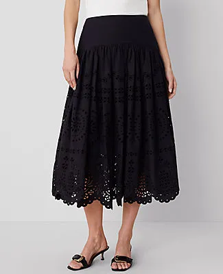 Ann Taylor Eyelet Yoke Midi Skirt sold by Ann Taylor product image thumbnail 3