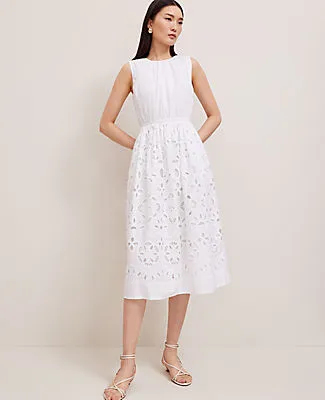 Ann Taylor Petite Eyelet Flare Midi Dress sold by Ann Taylor