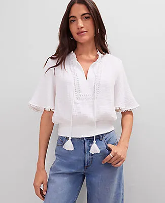 Ann Taylor Weekend Collection Linen Blend Tie Neck Blouse sold by Ann Taylor