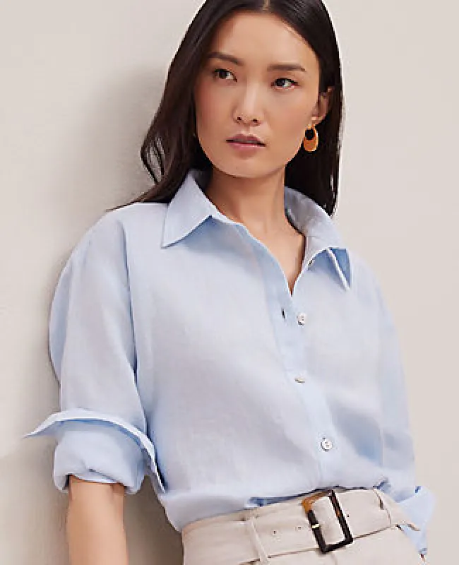Ann Taylor Cropped Linen Shirt sold by Ann Taylor