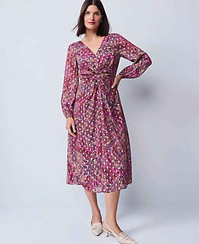 Ann Taylor Petite Draped Paisley Midi Dress sold by Ann Taylor